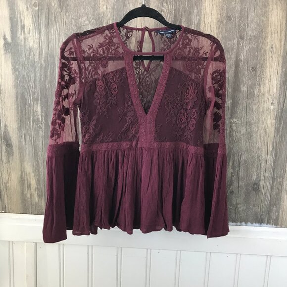 American Eagle mauve lace mesh peplum blouse size XS - Picture 1 of 5